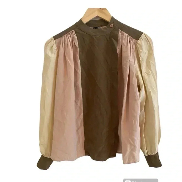 Levante Womens Vintage Color Block Button Down Silk Blouse - Picture 1 of 9